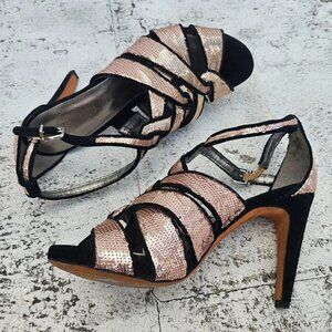 Antonio Melani Women Heels Pink Sequence Ladies Strappy Sandal Size 6.5M